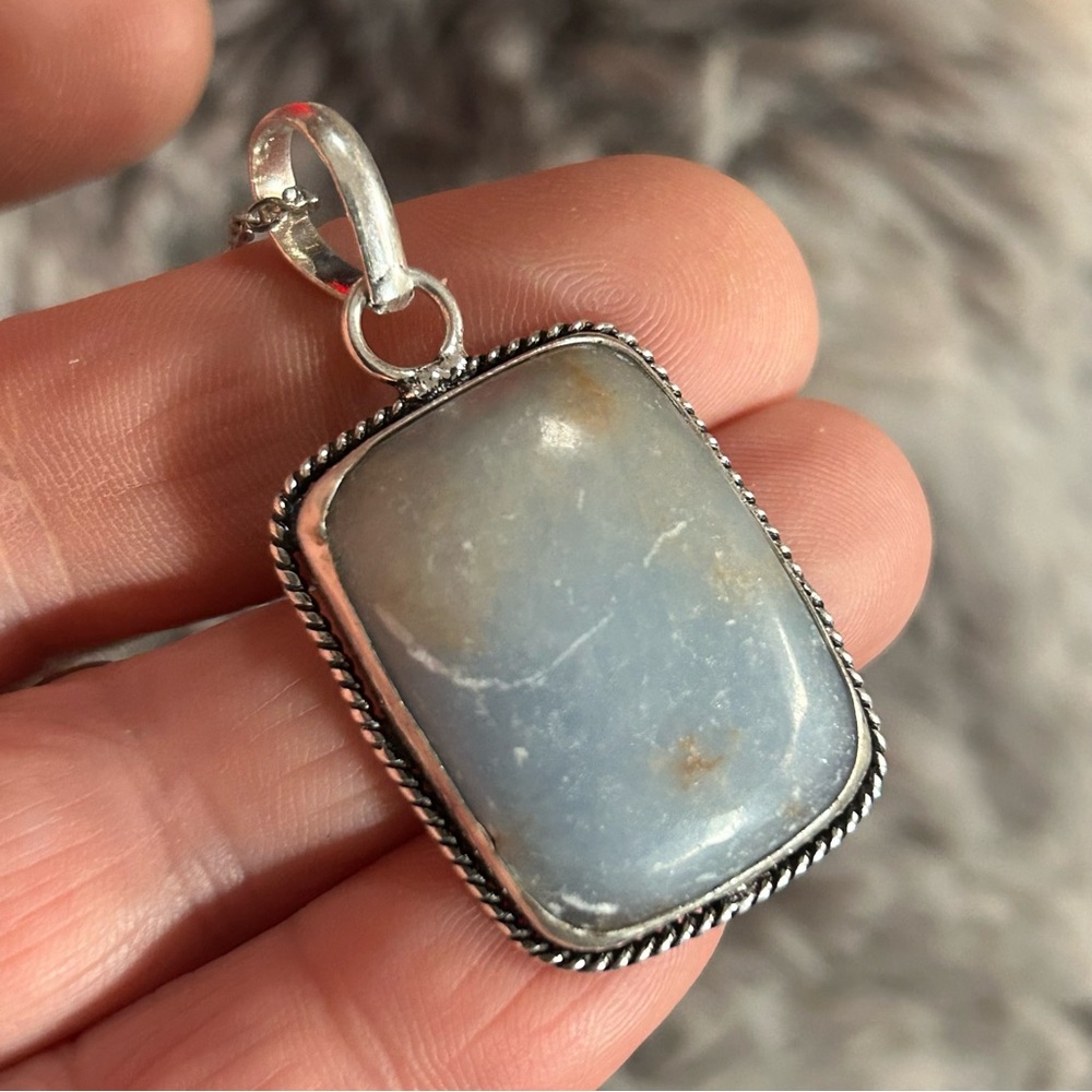 Handcrafted framed anhydrite 925 sterling pendant on chain necklace